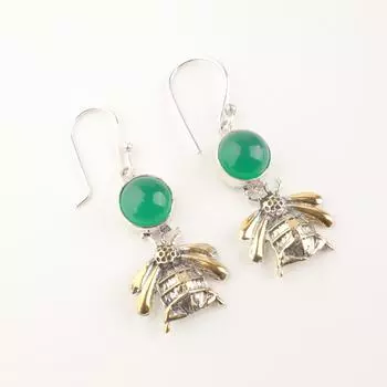Genuine Green Onyx Gemstone 925 Sterling Silver Handcrafted Earrings 2 For Gift EE-154-22