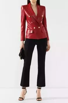 Натуральная кожа ягненка, дизайнерский стильный новый красный женский блейзер, деловой S красный