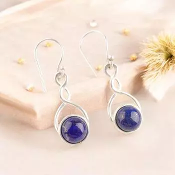 Genuine Lapis Lazuli Gemstone 925 Solid Silver handcrafted Jewelry Earrings1.68 CE-15-33