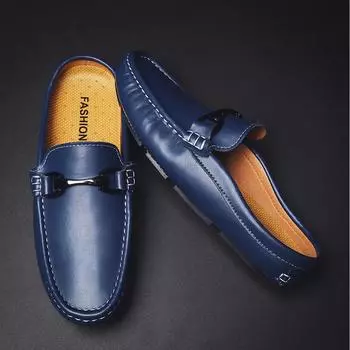 Genuine Leathe Muller Shoes Breathable Men s Half Slippers Male Comfy Flats Leisure Walk Lazy Shoes Soft Handmade Casual Shoes 38 чёрный