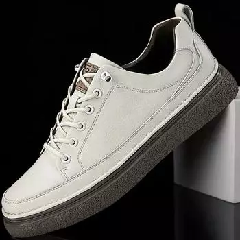 Genuine Leather Antiskid Men s Walking Shoes 2024 Fashion New Arrival Male Casual Shoes High Quality Lace-Up Skate Shoes Men 37 чёрный