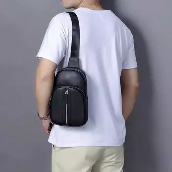 Сумка из натуральной кожи Мужская нагрудная сумка из коровьей кожи Сумка через плечо Простая сумка чёрный