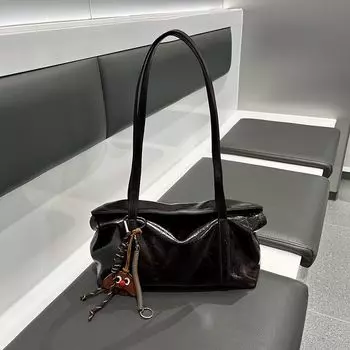 Genuine Leather Bag Women 2025 New Oil Wax Leather Idle Style Large Capacity Retro Soft Leather High-Grade Underarm Messenger Bag Coffee