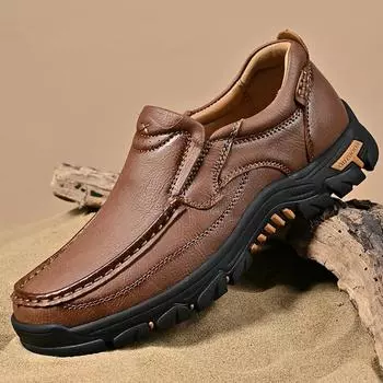Genuine Leather Business Shoes Slip-on Leather Mens Casual Shoes Male Thick Bottom Loafers Senior Brand Male Walking Footwear 40 чёрный