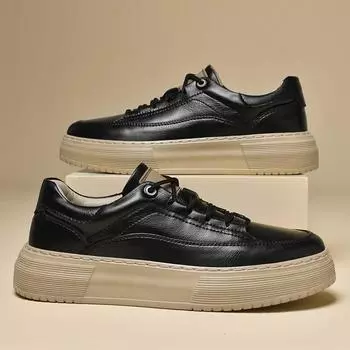 genuine Leather Casual Shoes lace up fashion Black Outdoor Oxford Shoes Men s Flat Flat Business Dress Shoes men sneakers 38 чёрный