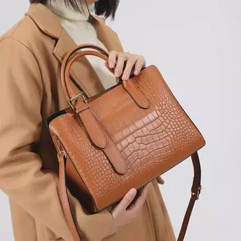 Genuine Leather Crocodile Pattern Women s Tote Bag - Versatile Fashion Messenger for Girls, 2025 New Design