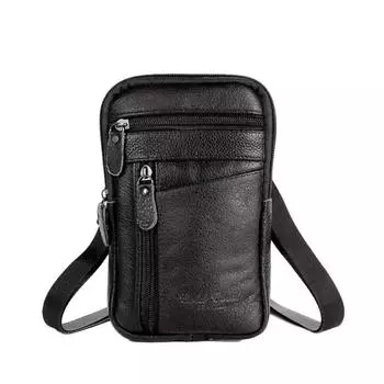 Genuine Leather Crossbody Phone Bag Single/Double Layer Messenger Bag Gift for Father Black-Single Layer
