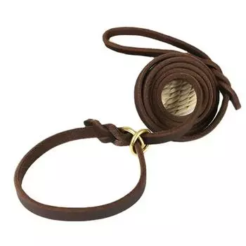 Genuine Leather Dog Slip Lead Chain Collar Integrated Pet Leather Training Leash for Puppy Medium Large Dogs Products 140/180cm S (140x1.2cm) коричневый