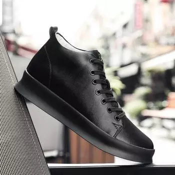 Genuine Leather Fashion Sneakers Men All-match Casual Shoes Increase Insole 8cm Luxury Brand 2024 New Arrival Men s Skate Shoes 37 чёрный