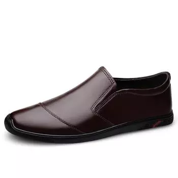 Genuine Leather Fashionable Casual Shoes Male Casual Flat Shoes Men s Leather Soft Shoes Men Loafers 38 чёрный