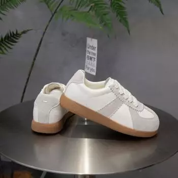 Genuine leather flat bottom ugly cute girl spring new versatile feet small soft sole casual board shoes 35 бежевый