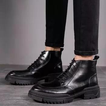 Genuine Leather Formal Boots High-top Dress Shoes Mens Casual Business Boots Black Ankle Boots Fashion Boots Platform 38 чёрный