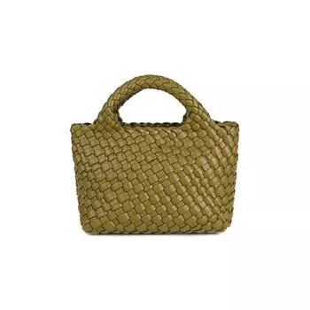 Genuine Leather Hand-Woven Small Bucket Bag 2025 New Portable Shoulder Messenger Bag Mobile Phone Bag Mini Vegetable Basket Bag Olive green