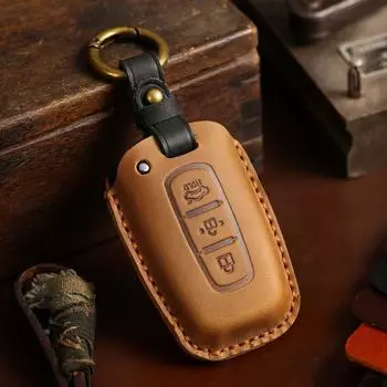 Genuine Leather Handmade Key Cover for Kia - Crazy Horse Design синий