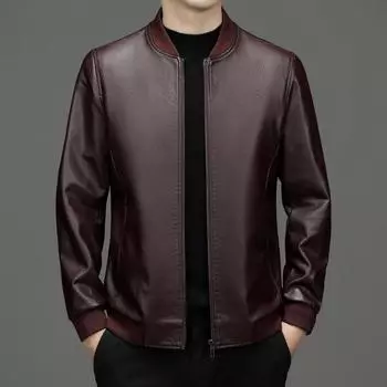 Genuine leather jacket autumn and winter slim motorcycle suit middle-aged casual baseball collar men s leather jacket dad wear 170