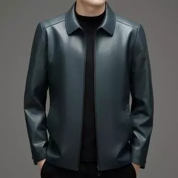 Genuine leather jacket men s autumn and winter clothing plus velvet lapel business casual sheepskin top middle-aged thin leather jacket 170