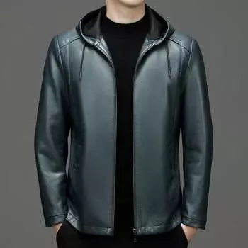 Genuine leather jacket men s handsome hooded casual leather jacket middle-aged dad autumn and winter sheepskin men s jacket 170