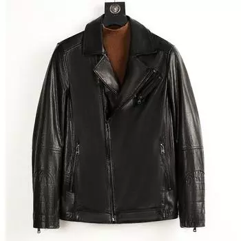 Куртка из натуральной кожи мужская облегающая куртка из вощеной коровьей кожи для мотоциклистов мужская короткая кожаная куртка осень L