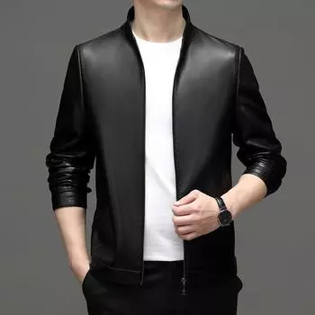 Куртка из натуральной кожи мужская весенне-осенняя с воротником-стойкой, дубленка для папы среднего возраста, мужское пальто 170