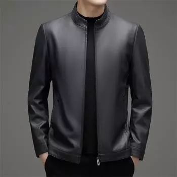 Куртка из натуральной кожи мужская весенне-осенняя, утолщенная, из овчины, для пап среднего возраста, повседневная, с воротником-стойкой 170