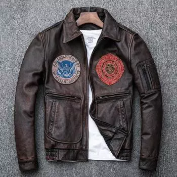 Мужская куртка из натуральной кожи, винтажная потертая рваная куртка из воловьей кожи первого слоя S