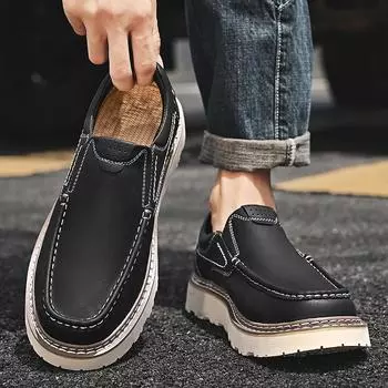 Genuine Leather Loafers Mens Slip on Casual Shoes 2024 New Arrival Male Comfortable Groom Shoe High Quality Men Business Shoes 38 чёрный