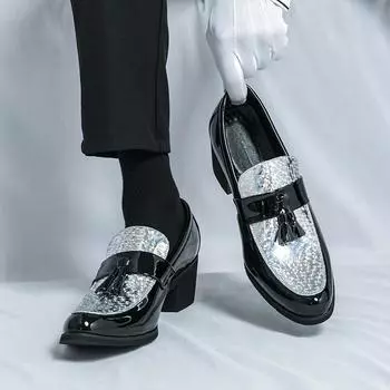 Genuine Leather Luxury Men s Dress Shoes Size 38-46 Pointed Toe Shoes Men High-heel Party Shoes for Men Zapatos De Vestir Hombre 38