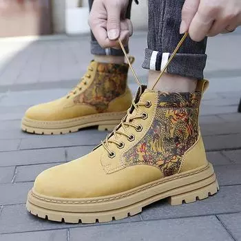 Genuine Leather Luxury Winter Plush Warm Snow Boots Yellow Boots for Men Women Fashion British Style Work Shoes Autumn Plus Size 35