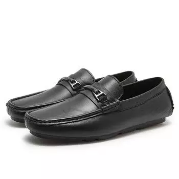Genuine Leather Male Slip-On Loafers Breathable Mens Dress Shoes Comfortable Men Casual Shoes Moccasins All-match Driving Shoes 37 чёрный