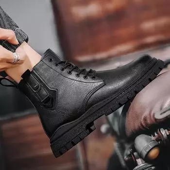 Genuine Leather Men Ankle Boots Antiskid Black Mens Basic Boots Punk Style Motorcycle Boots Vintage Classic Male Casual Footwear 38 чёрный