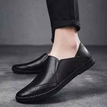 Genuine Leather Men Casual Shoes Brand 2024 Italian Men Loafers Moccasins Breathable Slip on Black Driving Shoes 557 12 чёрный
