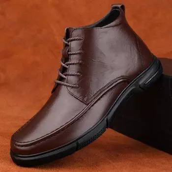 Genuine Leather Men Casual Shoes Handmade Men Winter Plush Snow Boots Male High Top Travel Shoes New Arrival Motorcycle Boots 37