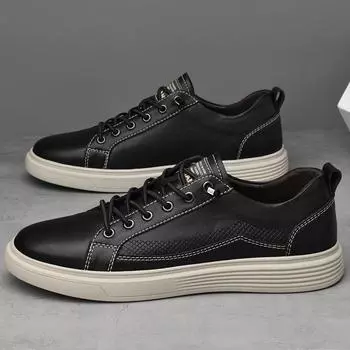 Genuine Leather Men Casual Shoes High Quality Outdoor Designer Shoes Luxury Brand Lace-up Sneakers skateboard Tenis Masculino 38 чёрный
