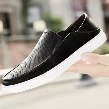 Genuine Leather Men Casual shoes lace up Comfortable Lightweigh Footwear Breathable Slip on Male Leather Shoes Zapatos Hombre 6.5