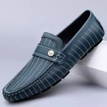 Genuine Leather Men Casual Shoes Luxury Brand Man Loafers Personality Moccasins Street Style Slip on Flats Stylish Driving Shoes 37 чёрный