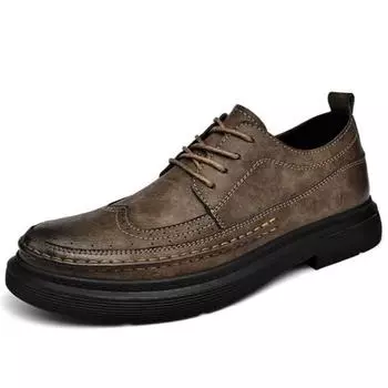 Genuine Leather Men Casual Shoes Luxury Men Oxfords Shoes British Style Brogue Shoes Lace-up Men Leisure Shoes Plus Size 38-46 38 чёрный
