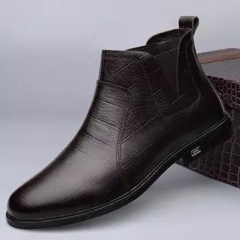 Genuine Leather Men Chelsea Boots New Arrival Man Casual Footwear Fashion Warm Plush Business Ankle Boots Outdoor Business Shoes 36