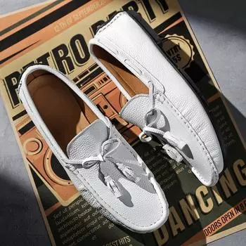 Genuine Leather Men Driving Shoes Handmade Elegantes Man Loafers Soft Slip on Tassel Shoes Versatile Leisure Walk Mens Moccasins 38 чёрный