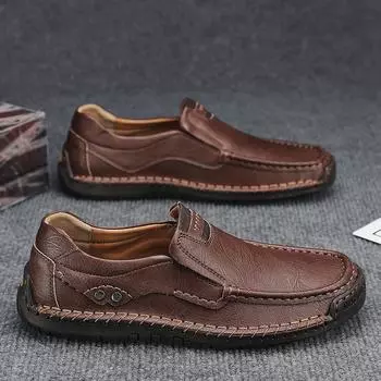 Genuine Leather Men Handmade Casual Shoes Luxury Brand Men Loafers Breathable Slip on Italian Driving Shoe Chaussure Homme 38 серый