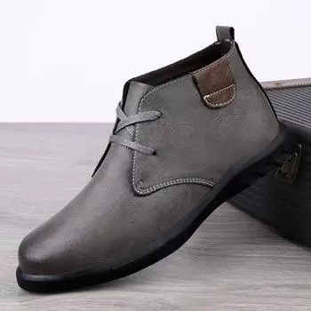 Genuine Leather Men Lace-Up High Top Shoe All-match Fashion Men Winter Plush Snow Boots New Arrival Men s Business Ankle Boots 37