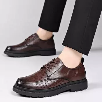 Genuine Leather Men Loafers Casual Thick Soled Shoe Men Sneakers Business Oxford Shoes Outdoor Driving Shoes Office Formal Shoes 38 чёрный