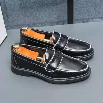 Genuine Leather Men Low-heel Loafers Handmade Slip on Business Casual Shoes Classic Soft Moccasins British Style Driving Shoes 38 чёрный