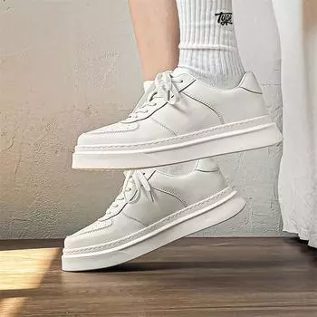 Genuine leather men s board shoes Trendy casual minimalist style Outdoor Youth Adult Activity Walking Breathable White Shoes 38 белый