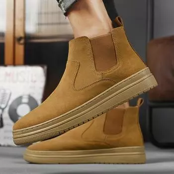 Genuine leather men s boots Minimalist and trendy design styles Daily office outdoor leisure walking Classic Retro men s shoes 38 бежевый