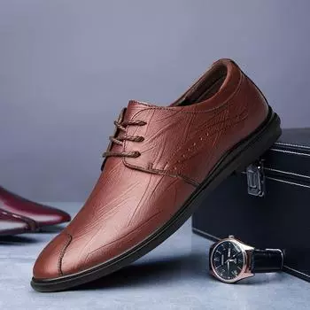 Genuine Leather Men s Business Casual Shoes Lace Up Walking Shoes Male Comfortable Office Footwear All-match Male Oxfords Flats 36 хаки
