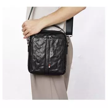 Мужская сумка через плечо Crosscut Grab из натуральной кожи из коровьей кожи, вертикальная и горизонтальная сумка в деловом стиле из натуральной кожи чёрный