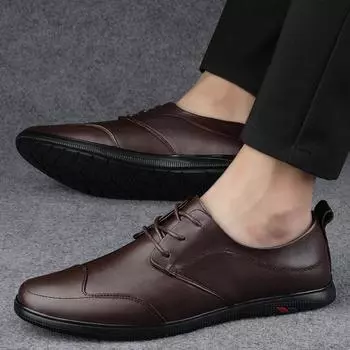 Genuine Leather Men s Dress Shoes Elegant Mens Casual Oxford Shoes New Arrival Male Business Footwear Comfy Leisure Walk Flats 36 чёрный
