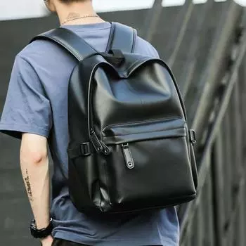 Genuine Leather Men s Fashion Trendy Backpack Classic black