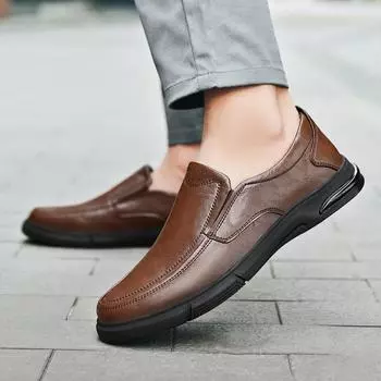 Genuine Leather Men s Hiking Shoes Handmade Casual Shoes Luxury Brand Loafers Breathable Slip on Driving Footwear Treking Flats 38 чёрный