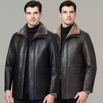 Мужская куртка из натуральной кожи на осень и зиму, плюс бархатная теплая свободная повседневная куртка большого размера с лацканами 170